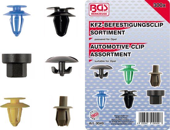 BGS 9049 | Assortiment bevestigingsclips voor Opel | 300-dlg.