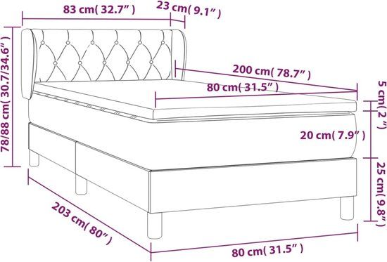 vidaXL Boxspring met matras fluweel roze 80x200 cm