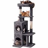 PawHut Krabpaal 132cm kattentoren hol voor middelgrote katten Donkergrijs