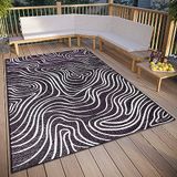 ELLE Decoration Calé Tapijt voor binnen en buiten, plat weefsel, modern patroon, weerbestendig buitentapijt voor woonkamer, hal, balkon, terras, tuin, zwart-crème, 130 x 190 cm