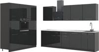 Vicco Complete keukeneenheid Fame-Line, Antraciet Hoogglans/Antraciet, 460 cm, WB Marmer