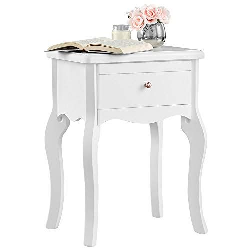 CARME Sorrento - Witte nachtkastje met lade gouden handvat vintage ontwerp