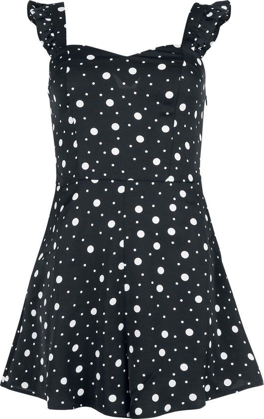 Voodoo Vixen Polka-Dot Flutter- Playsuit Dames Jumpsuit - zwart/wit - S