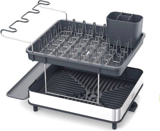 Joseph Joseph Excel 2-Laags RVS Afdruiprek – Compact Droogrek met Glazenhouder & Bestekbak