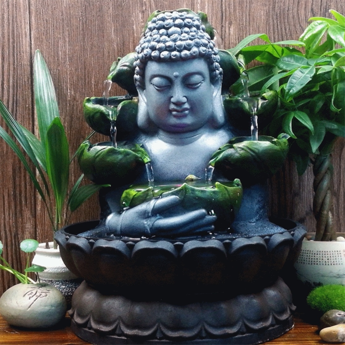 VINRITO VINRITO Sier Waterval Boeddha Beeld - LED Fontein Decor Feng Shui Ornament