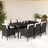 Prolenta Maison Exclusive - Tuinset voor buiten, 9-delig, met kussens, zwart, van polyrotan
