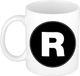 Bellatio Decorations RVS Koffie mok met de letter R - beker - zwart - eerste letter van een voornaam - wit - 300 ml