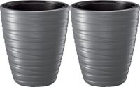 Prosperplast Plantenpot/bloempot Amazing - 2x - buiten/binnen - kunststof - steengrijs - D37 x H42 cm - met binnenpot