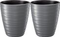 Prosperplast Plantenpot/bloempot Amazing - 2x - buiten/binnen - kunststof - steengrijs - D37 x H42 cm - met binnenpot