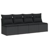 vidaXL Tuinbank met kussens 4-zits zwart poly rattan