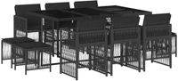 vidaXL Ensemble de jardin 11 pièces en poly rotin noir avec coussins