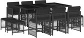 vidaXL Ensemble de jardin 11 pièces en poly rotin noir avec coussins