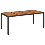 vidaXL Tuintafel met houten blad, zwart, 190x90x75 cm, polyrotan