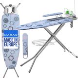 KADAX Strijkplank met ingebouwde verlengkabel, inklapbare strijkplank met kabelhouder, stoomstrijkplank met uittrekbare plank voor kleding (lichtblauw)