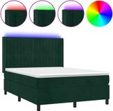 vidaXL Boxspringbed met matras en LED-verlichting, donkergroen, 140x190 cm, fluweel