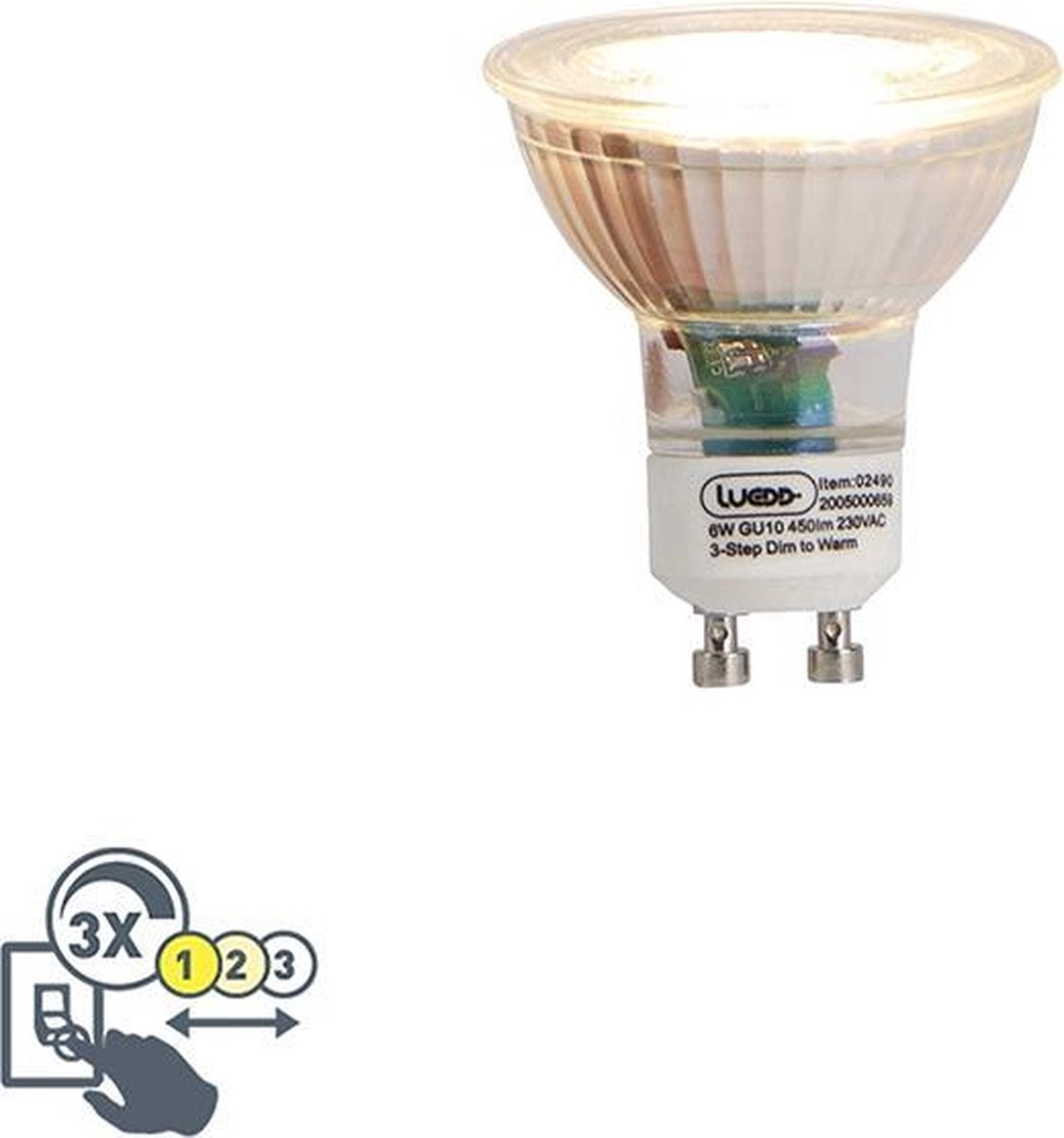 LUEDD GU10 3-staps dim to warm LED lamp 6W 450 lm