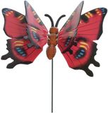 Decoris Vlinder op stok - Rood - Metaal - 17 x 60 cm