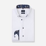 OLYMP Luxor modern fit wit button down overhemd lange mouw katoen printopdruk heren EU44