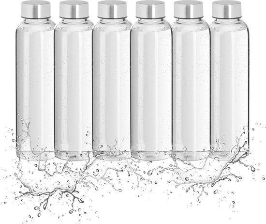 Relaxdays waterfles glas - 6 stuks - drinkfles 500 ml - glasfles - sportfles onderweg