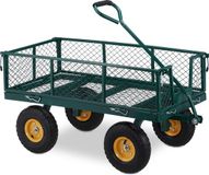 Merkloos Relaxdays bolderkar tuin - tot 250 kg draaglast - luchtbanden - staal - transportkar - groen