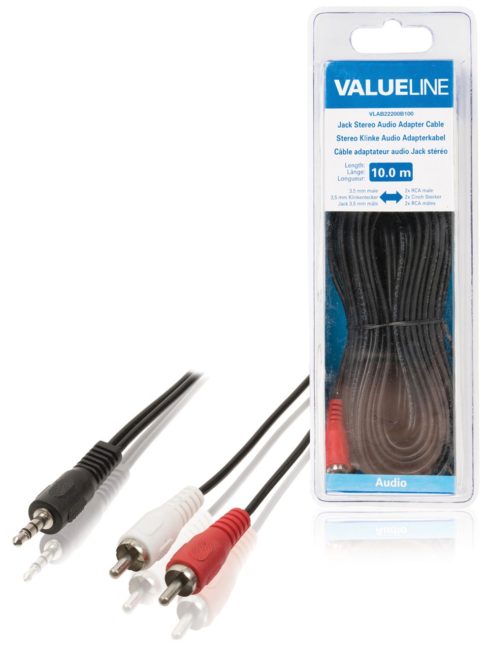 Valueline VLAB22200B100 - Audio kabel - 10 m - Zwart/Wit/Rood