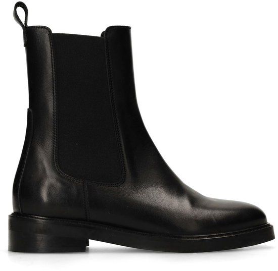 Manfield - Dames - Zwarte leren chelsea boots - Maat 39