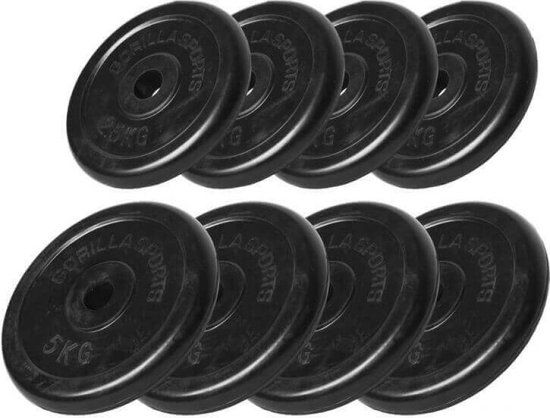 Gorilla Sports Halterschijven Set - Bundel - 30 kg (4 x 5 & 4 x 2,5 kg) - Rubber - 30 mm