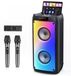 Merkloos Karaoke set volwassenen - 2 draadloze microfoons - 150 W - Bluetooth 5.3 - 12 uur batterij - Met RGB-licht