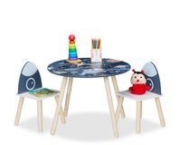 Merkloos Relaxdays Kindertafel met 2 stoelen, Space Dino, houten poten, speeltafel voor meisjes, jongens, kinderkamer, meerkleurig