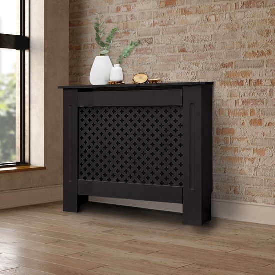 ecd-Germany Radiatorbekleding met honingraatmotief zwart, 78x19x82 cm, vervaardigd van gelakt MDF