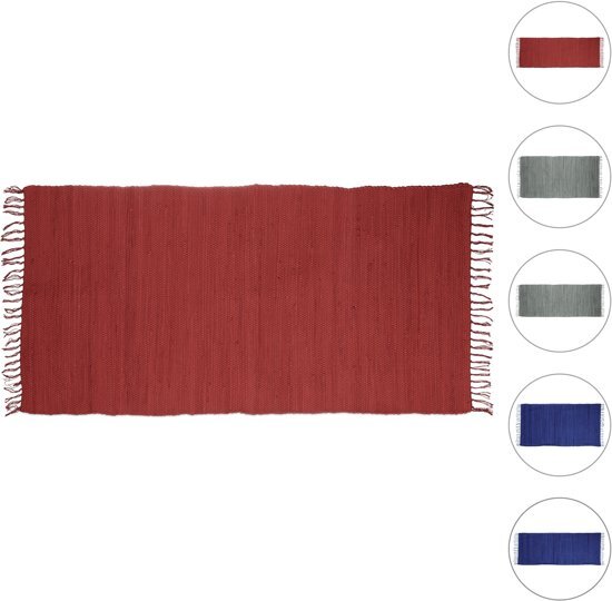 Relaxdays - patchwork kleedje met franjes - vloerkleed - tapijt - loper - katoen Grijs 70x140cm