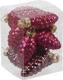 Othmar Decorations Bv 12x Dennenappel kersthangers/kerstballen rood/donkerrood van glas - 6 cm - mat/glans - Kerstboomversiering