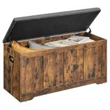 VASAGLE LSB068K101 Opbergkist met deksel, 2 veiligheidsscharnieren, schoenenbank, landelijke stijl, voor hal, slaapkamer, woonkamer, 41 x 101 x 49 cm, rustiek bruin en leigrijs