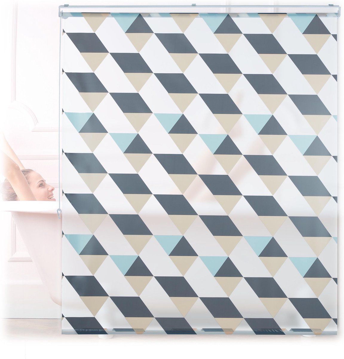 Relaxdays Douchegordijn Driehoek Design - 140x240cm - Beige/Blauw/Grijs