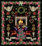 Thea Gouverneur - Borduurpakket met telpatroon - 2077.05 - Voorgesorteerde DMC Garens - Kerst Design - Zwart Aida - 50 cm x 54 cm - DIY Kit