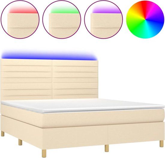 vidaXL Boxspring met matras en LED, stof, crèmekleurig, 160x200 cm