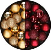 Kaemingk B.V. Petit boules de Noël en plastique mix set - 28x pièces - bordeaux et or - Dia 3 cm