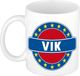 Bellatio Decorations - Vik voornaam - koffiemok - beker - wit/blauw - 300 ml - Cadeau - Heren - Collega - Vaderdag - Verjaardag