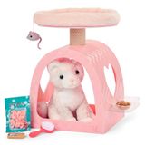 Our Generation Maison de chat rose avec lit et chaton en peluche, brosse pour nourriture et litière pour animaux de compagnie