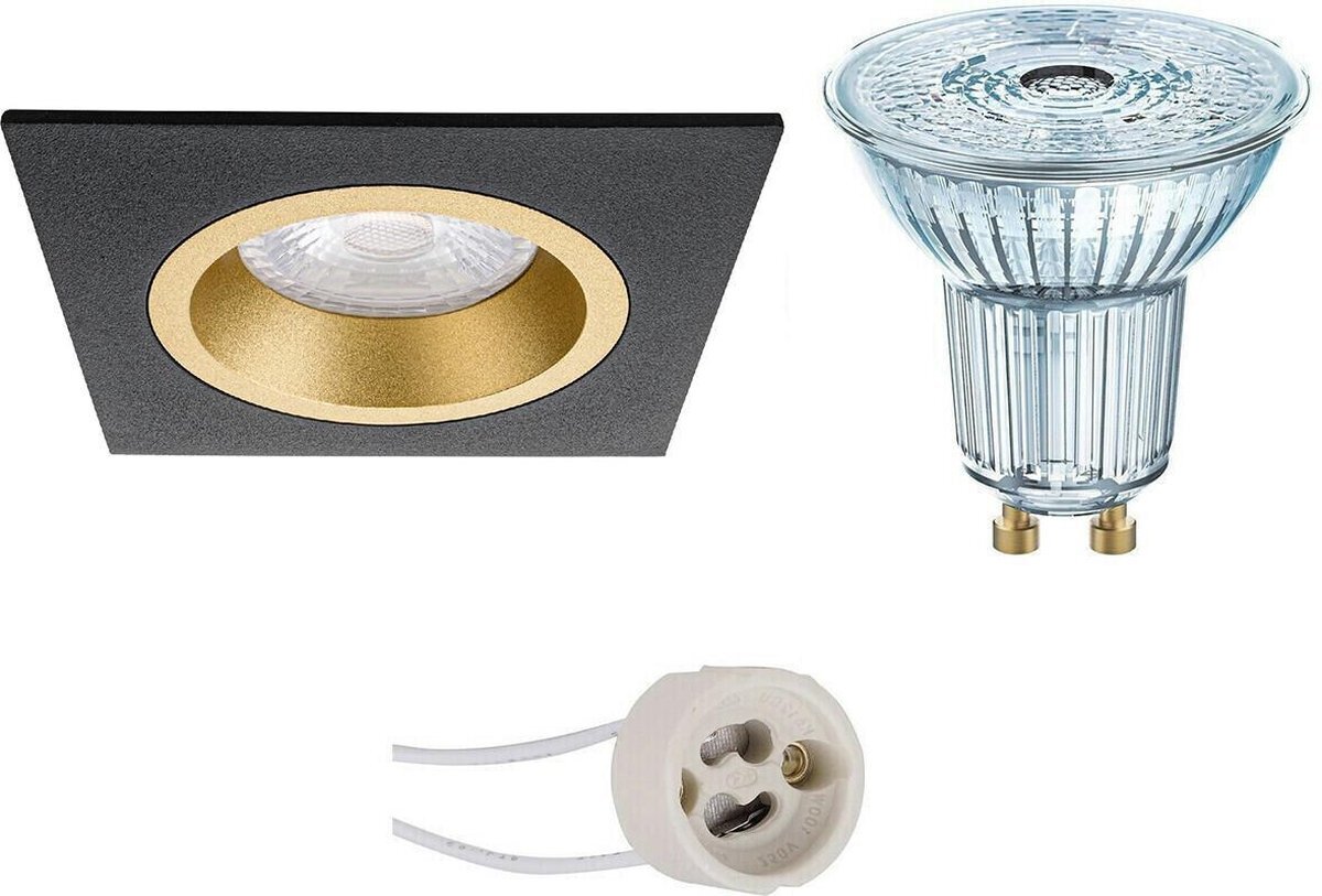 Osram - LED Spot Set - Parathom PAR16 940 36D - Proma Rodos Pro - GU10 Fitting - Dimbaar - Inbouw Vierkant - Mat Zwart/Goud - 3.7W - Natuurlijk Wit 4000K - 93mm