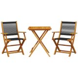 vidaXL 3-delige Bistroset, polypropeen en massief hout, zwart