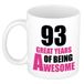 Bellatio Decorations Great Years of Being Awesome 93rd Birthday Coffee Mug Gift - White/Pink Cup for Women