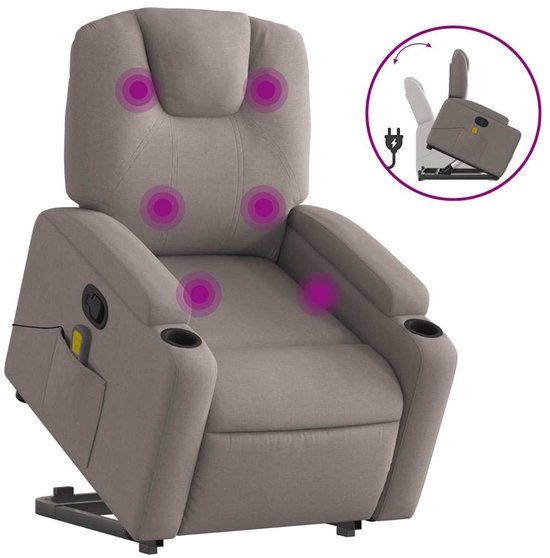vidaXL Sta-op-massagestoel verstelbaar stof taupe