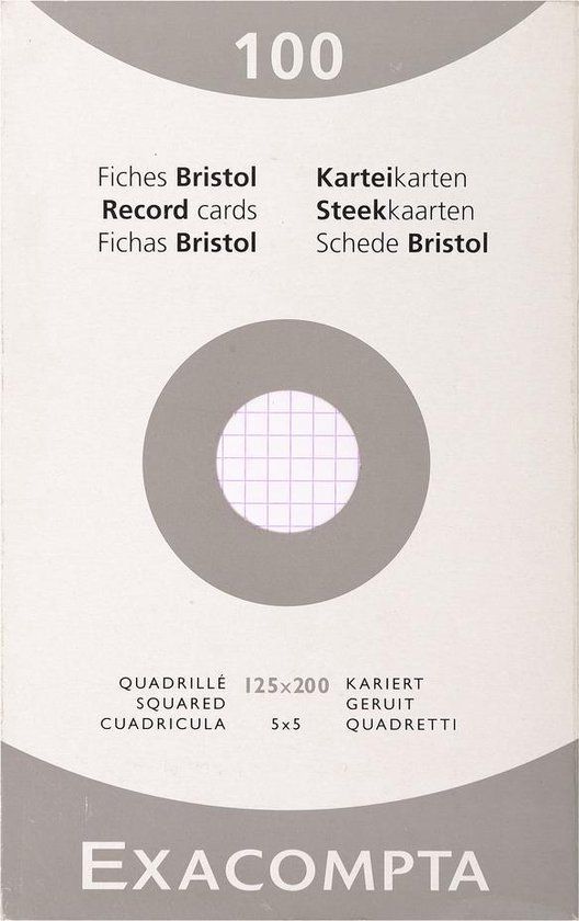 Exacompta 10x etui 100 steekkaarten bristol geruit 5x5 niet geperforeerd 125x200mm, Wit