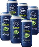 NIVEA MEN Energy Douchegel Mannen - 3-in-1 Shower Gel Met Mintextract - Shampoo - Voordeelverpakking - 6 x 250 ml