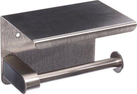 Sanics WC Rolhouder Zilver – Toiletrolhouder zonder Boren – Met Plankje - Zelfklevend - RVS