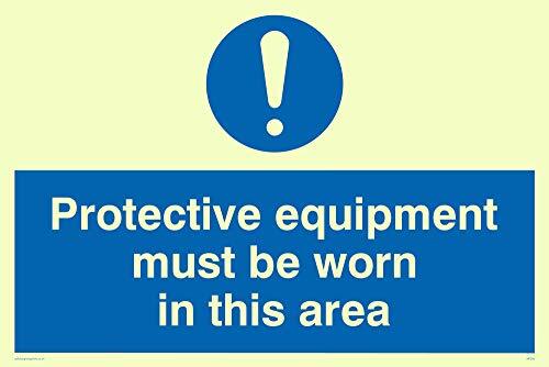 Viking Signs Viking Signs MP293-A4L-P "Protective Equipment Mmust be Worn In This Area" Sign, Semi-Rigid Photo luminescent Kunststof, 200 mm H x 300 mm W