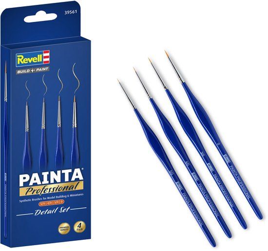 Revell Hobbypenseel - 39561 Painta Professional - Detail Set - Maat 5/0, 4/0, 3/0, 0 - Synthetische Penselen voor Modelbouw en Hobby Penseel