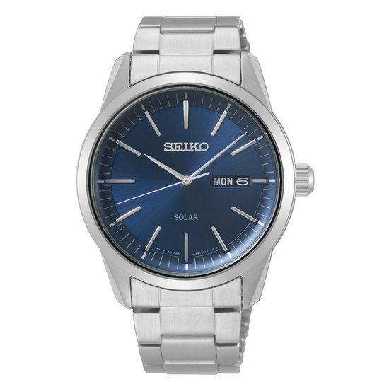 Seiko SNE525P1 Herenhorloge - 40 mm - Blauw - Zilverkleurig - Saffierglas - Staal - Solar