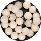 Decoris Mini kerstballen - 28 stuks - Wol Wit - D3 cm - Kunststof